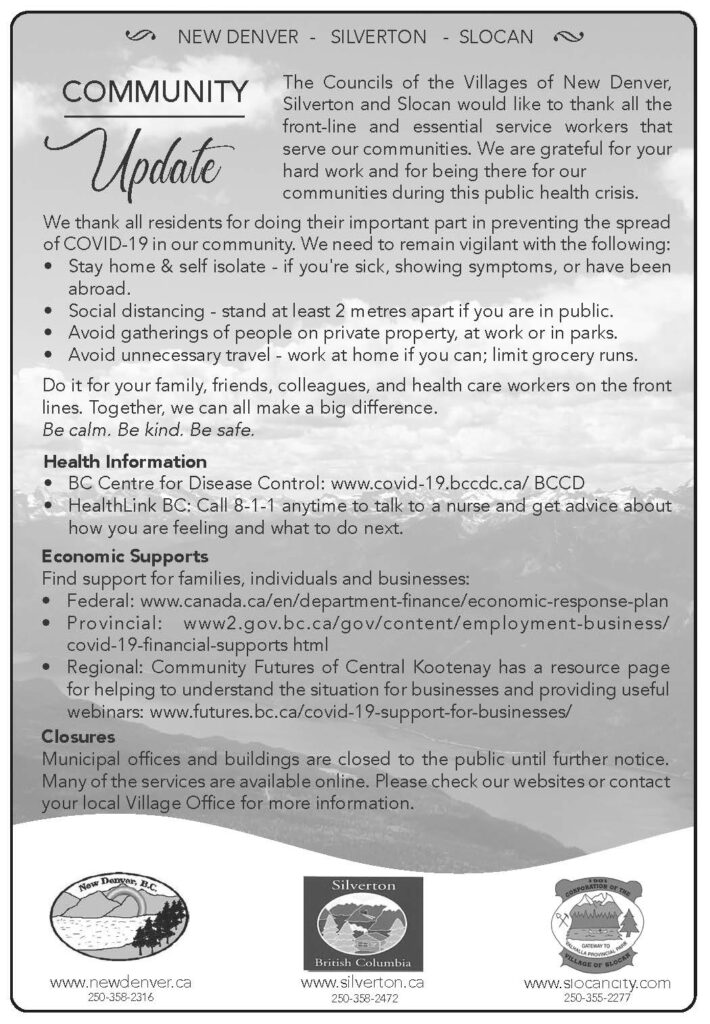 Community Update from the Villages of New Denver, Silverton, and Slocan